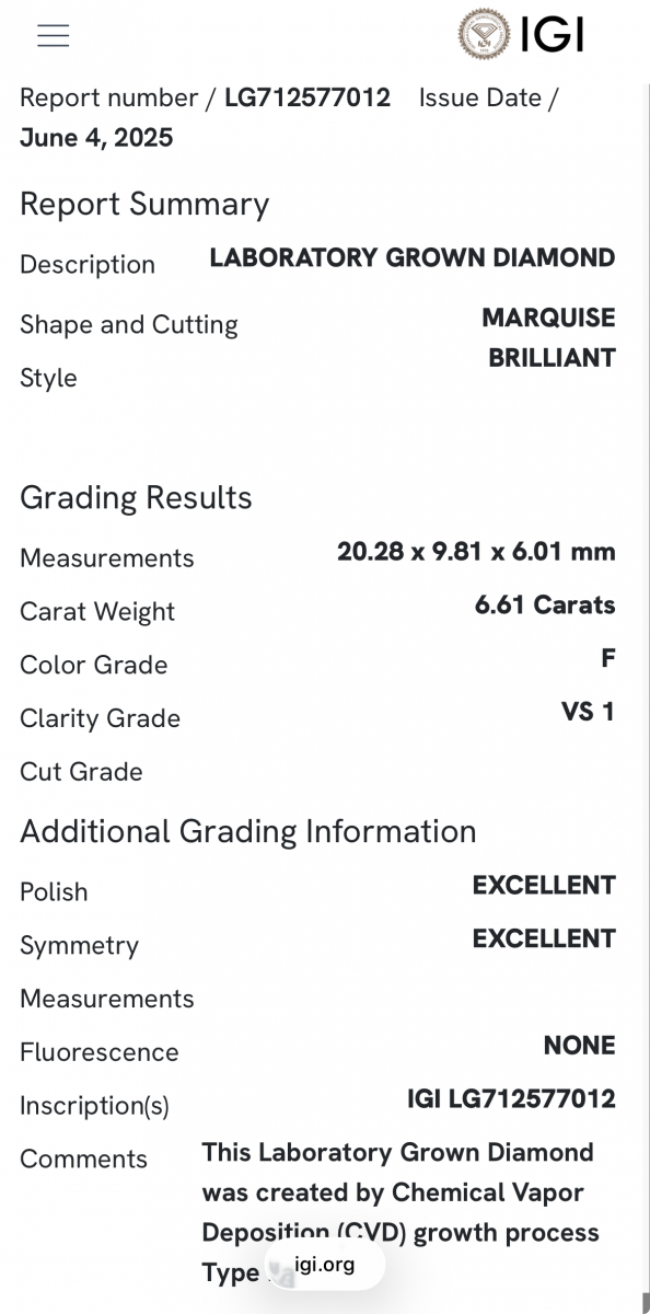 Lab-grown witgouden marquise solitair ring 6.79crt